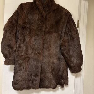 VTG Wilsons Brown Rabbit Fur Coat 1970's  Women's L Brown Hook &eye Snaps - READ